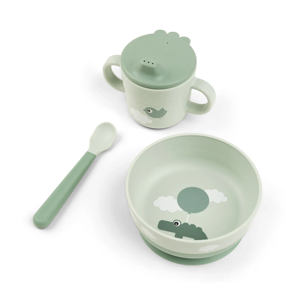 foodie første spisesæt med sugefunktion - happy clouds - grøn